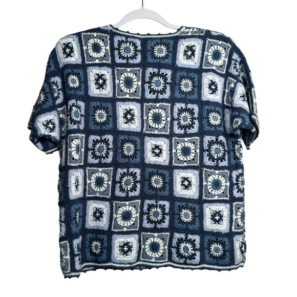 Christopher & Banks Granny Square Crochet Cardigan Sweater Short Sleeve S Blue - Picture 3 of 6